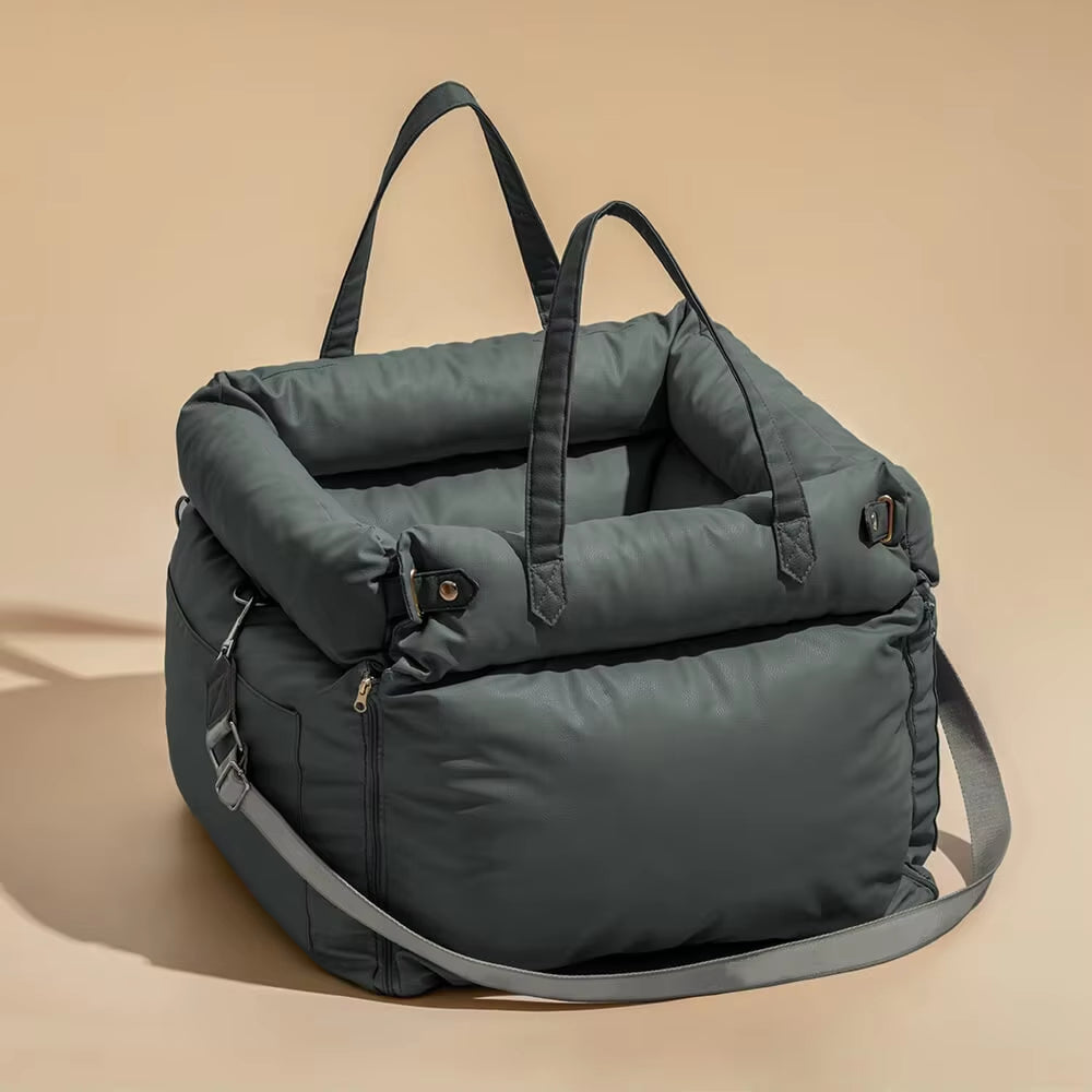 Travel Safety Bolster Vintage Denim Patchwork Dog Car Seat Bed with Safety Buckle Customized LOGO Luxury Dog Beds Pet Car Seat