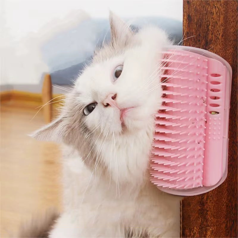 Cat Scratcher Massage Comb - Corner Scratching Brush with Catnip, Pet Deshedding Comb for Hair Removal, Grooming