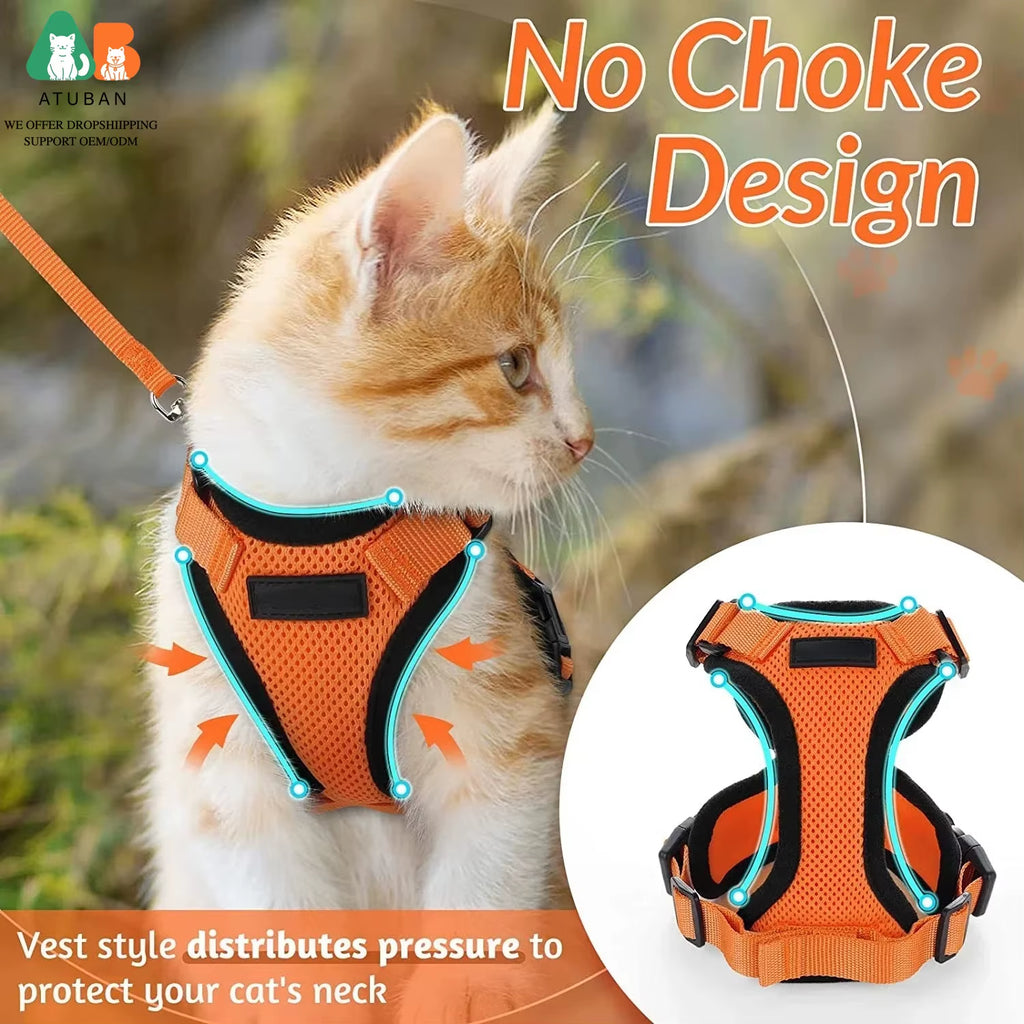 Cat Harness and Leash for Walking,Escape Proof Soft Adjustable Vest Harnesses for Cat,Breathable Reflective Strips Jacket