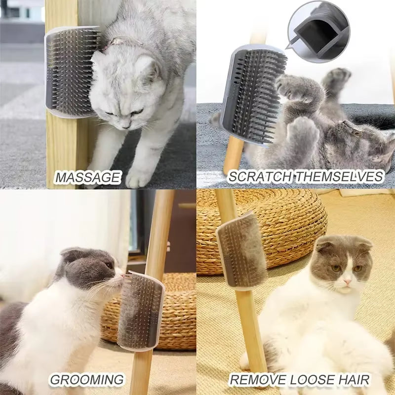 Cat Scratcher Massage Comb - Corner Scratching Brush with Catnip, Pet Deshedding Comb for Hair Removal, Grooming