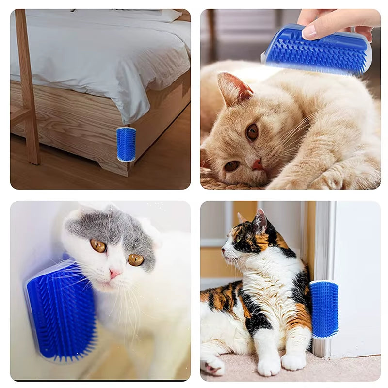 Cat Scratcher Massage Comb - Corner Scratching Brush with Catnip, Pet Deshedding Comb for Hair Removal, Grooming