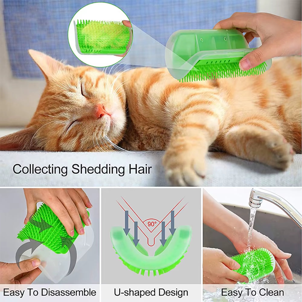 Cat Scratcher Massage Comb - Corner Scratching Brush with Catnip, Pet Deshedding Comb for Hair Removal, Grooming