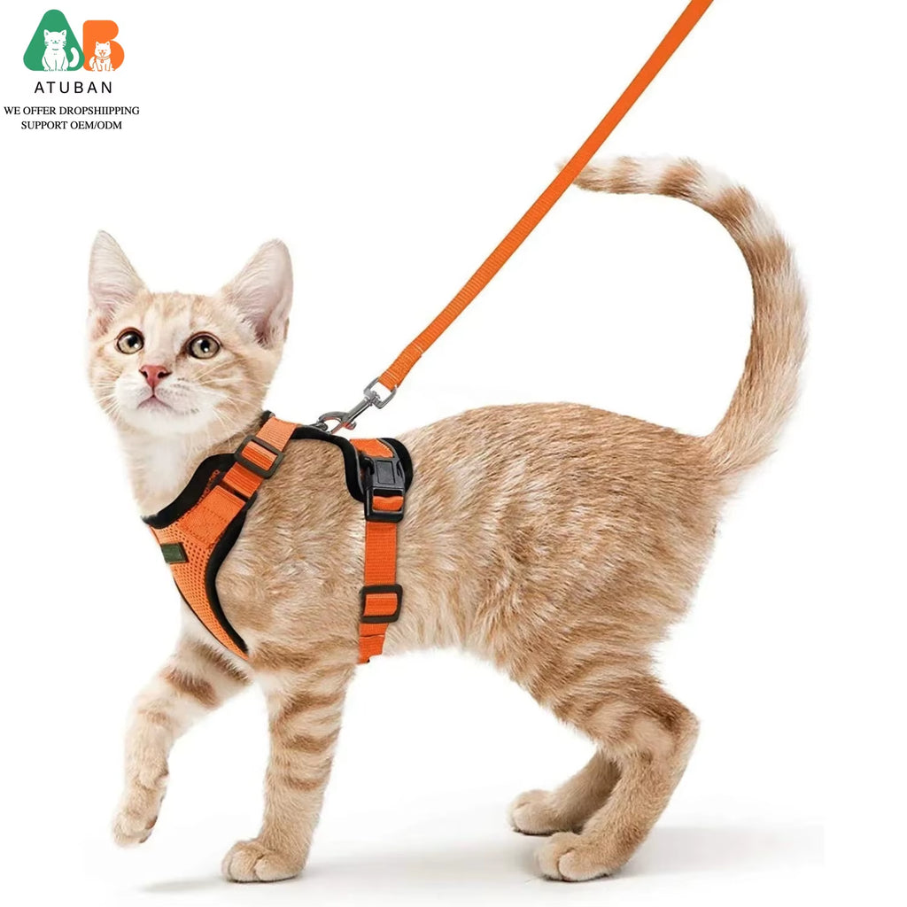 Cat Harness and Leash for Walking,Escape Proof Soft Adjustable Vest Harnesses for Cat,Breathable Reflective Strips Jacket